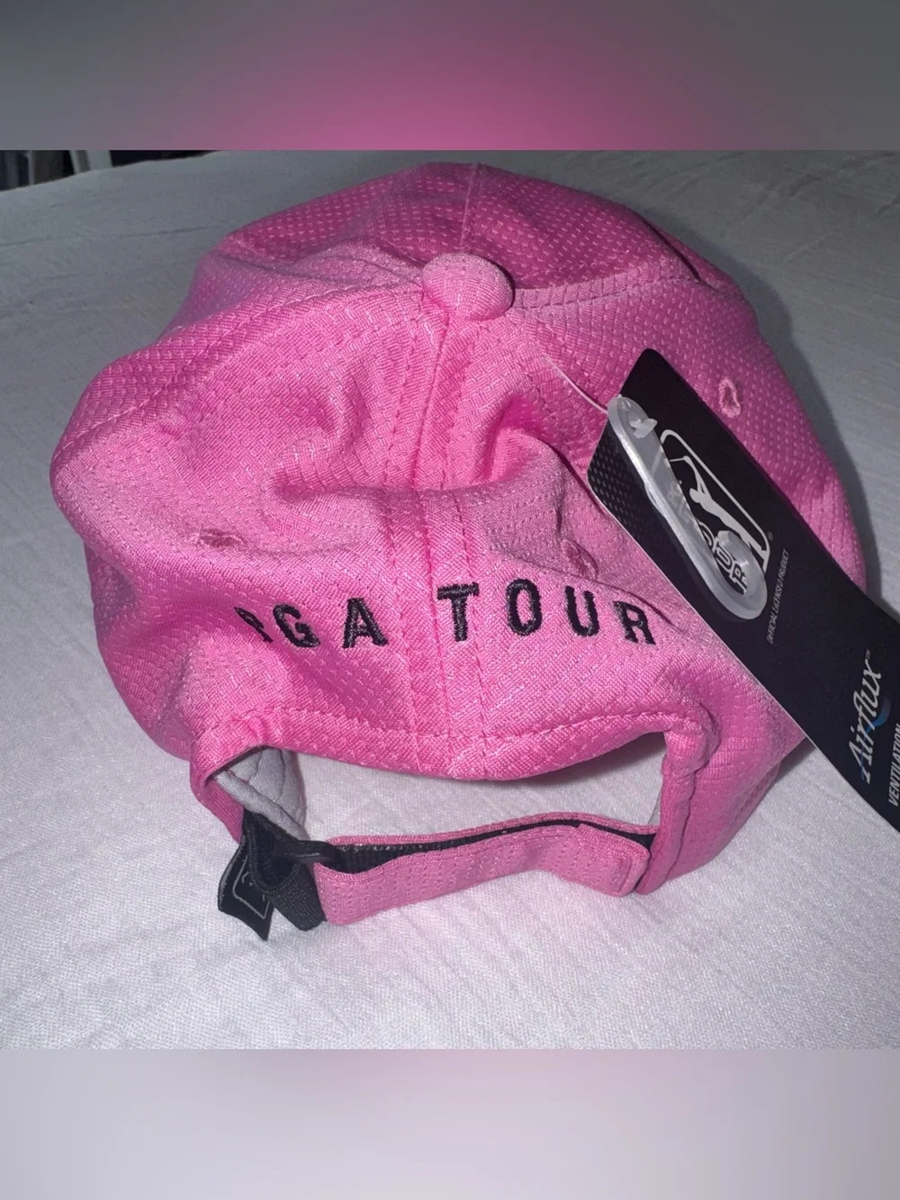 NWT PGA TOUR Airflux Mesh Golf Cap Adjustable Hat Curved Brim Pink